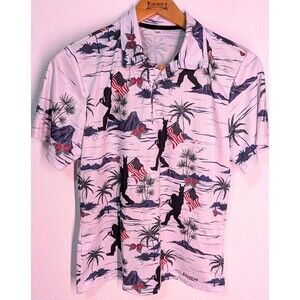 Hivichi Patriotic American Flag Big Foot Print Golf Shirt Men's Size Medium (936